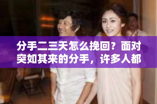 分手二三天怎么挽回？面对突如其来的分手，许多人都会感到措手不及。那么，在分手后的前两天，我们应该如何挽回这段感情呢？本文将为你提供一些建议，帮助你在这关键的时刻挽回爱情